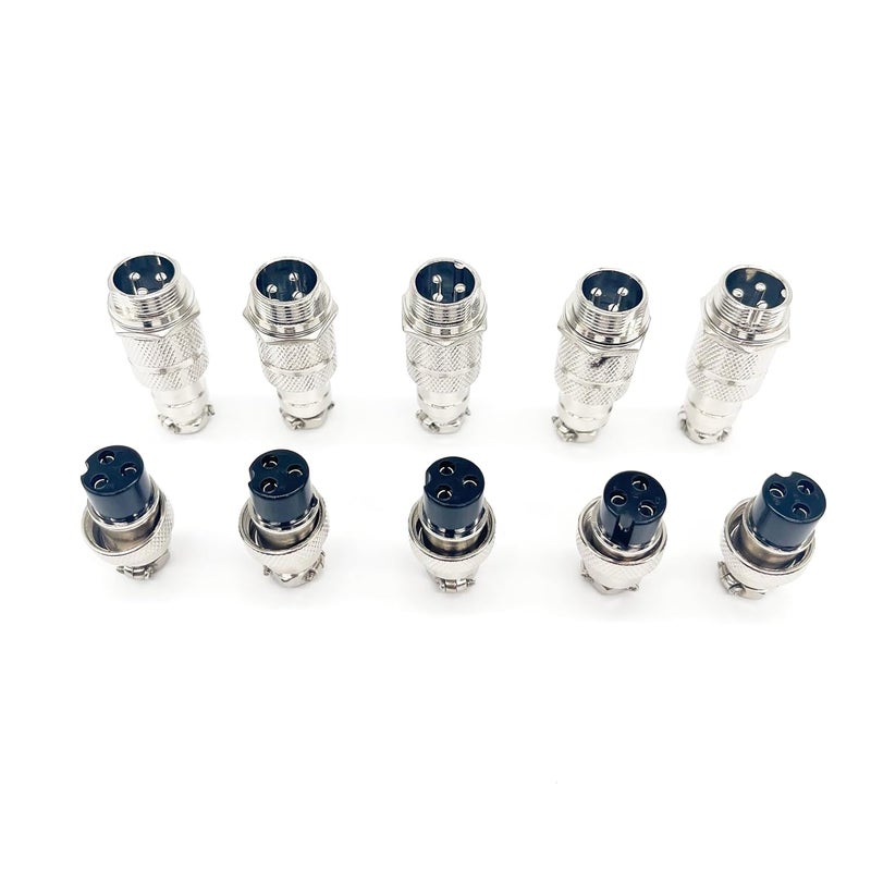 CHALITECK 5Set GX16 3pin Male+Female Combination Aviation Plug Socket Connector,Panel Mounted Metal Circular Adapter Connector 7A/125V,16mm,Welded,for Electrical and Electronic Connections - Image 1